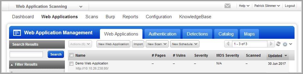 Web Application Scanning Your new web application appears in the Web Applications tab, where you can edit the application settings or launch a scan on it. Why use authentication?
