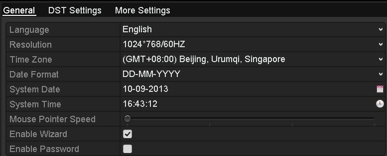 15.1 Configuring General Settings Purpose: You can configure the BNC output standard, VGA output resolution, mouse pointer speed through the Menu > Configuration > General interface. 1.