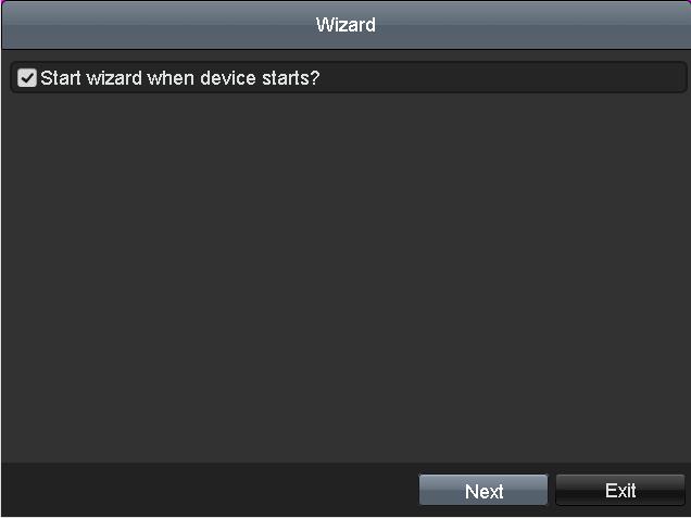2.3 Using the Wizard for Basic Configuration By default, the Setup Wizard starts once the NVR has loaded, as shown in Figure 2. 4. Figure 2. 4 Start Wizard Interface Operating the Setup Wizard: 1.