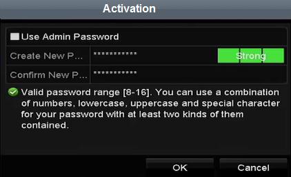 Figure 2. 17 Set New Password Create New Password: If the admin password is not used, you must create the new password for the camera and confirm it.
