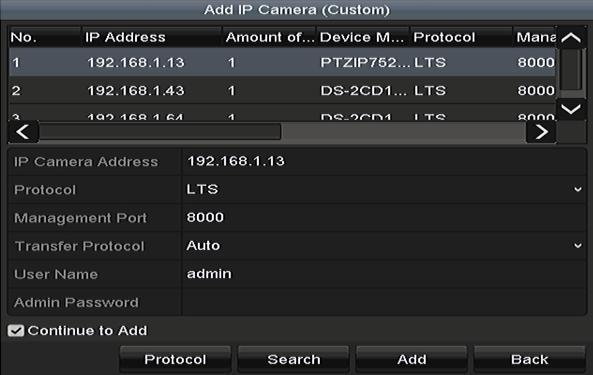 Figure 2. 20 Selecting Multiple Channels OPTION 3: 1) On the IP Camera Management interface, click the Custom Adding button to pop up the Add IP Camera (Custom) interface. Figure 2.