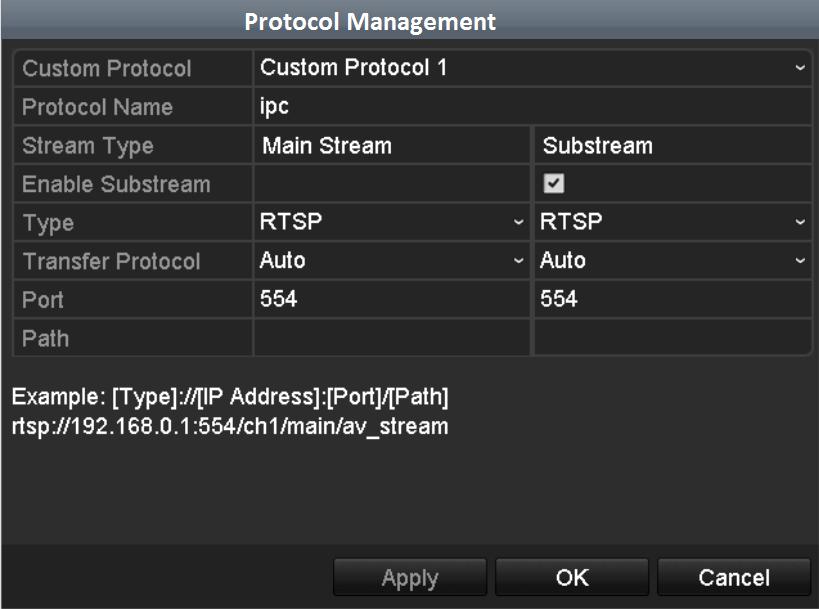 Click the Protocol button in the custom adding IP camera interface to enter the protocol management interface. Figure 2.