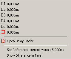 Added time difference option to the delay setting The pop-up menu for the delay time, which is linked to the delay - finder button and to the delay time display has been extended by two items.