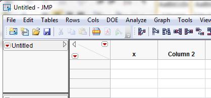 Figure 6.2 click on the text box for Column Name and change the name to x, as follows: Figure 6.3 left click twice at the right side of the first column heading to open a new column Figure 6.