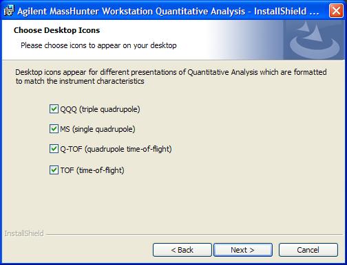 2 Software Installation and Configuration Step 6. Install the Quantitative Analysis program i When the Choose Desktop Icons window appears, mark the check boxes for the instruments that apply.