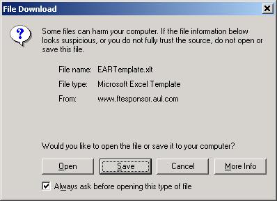 The following File Download screen will appear. Click on Save. The following Save As dialogue box will display. Click on the Save In file option arrow.