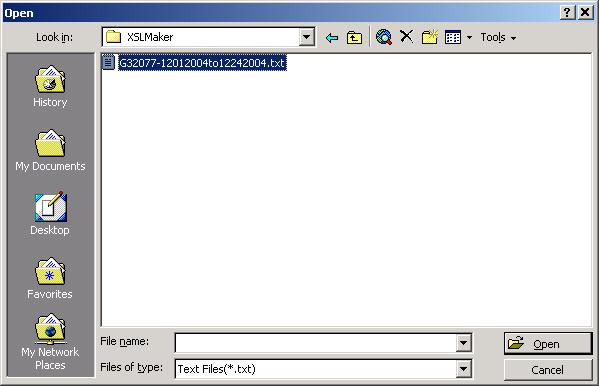 The Open file dialogue box will display. Locate the comma-delimited file that you want to pull into the Excel template.