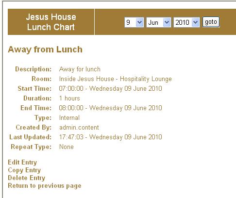 12.1.2 Viewing Lunch Chart details (Jesus House Church Office Only) Users may want to be able to view the details of members that have gone on a lunch break.