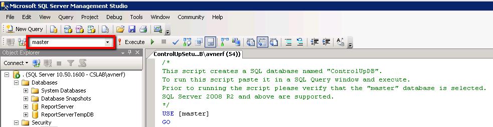 ControlUp DataBase Creation This script which was created in the previous step, creates a SQL database named "ControlUpDB".