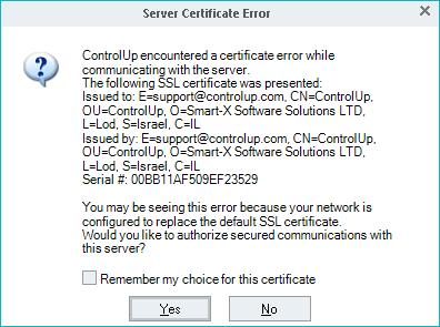 ControlUp On-Premises Certificate Figure 36: During the first initialization of the Console you should