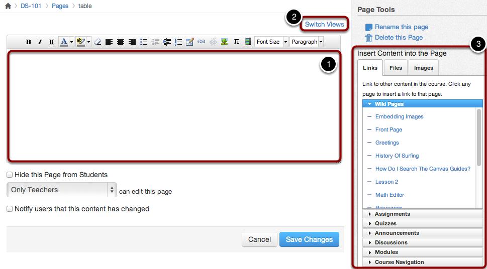 Note: Configured External (LTI) Tools may create additional buttons in the Rich Content Editor.