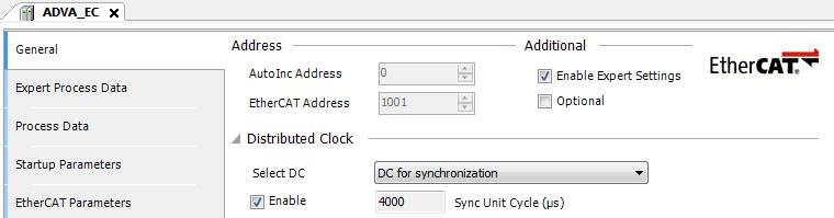 Chapter 3 Configuration of EtherCAT and Motion Axis 3.1.6 EtherCAT Distributed Clock (Slave) Double click on a slave device and configure DC types.