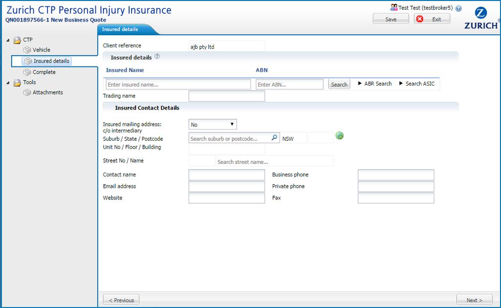 Policy Insured Details 1 2 CTP Web