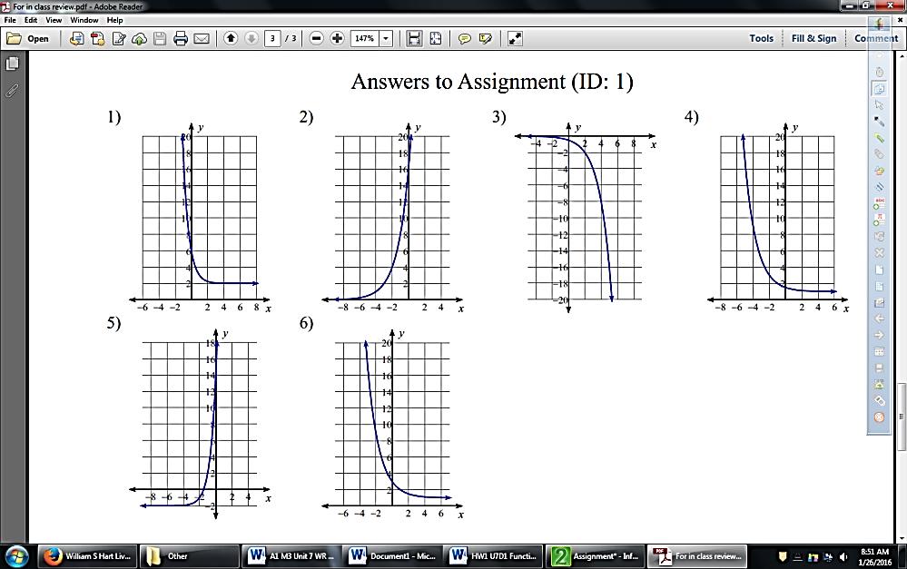 Unit 9 - Exponential Functions 5. On the accompanying grid, sketch the graphs of f (x) = 1 x and g(x) = 3 x +1.