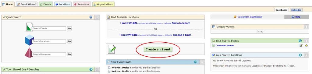 VI. Event Request a. Definition of an Event Request Click the Create an Event button.