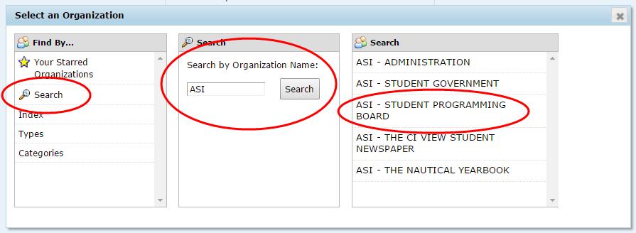 Click Search. Type the Organization Name in the search box and hit Search.