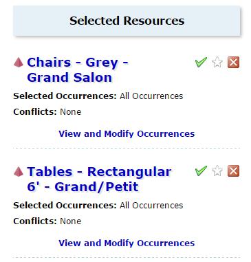Once you have selected all of your Resources, you will need to click on View and Modify Occurrences to enter the quantity desired. Then click Save Changes.