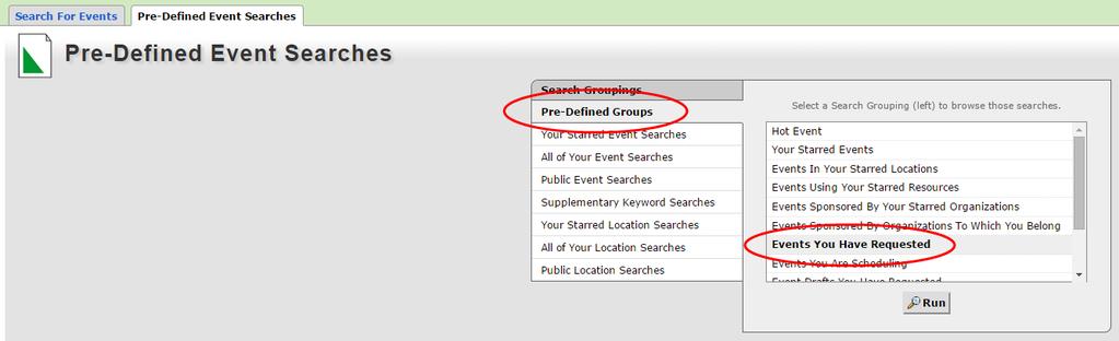 Click on the Pre-Defined Event Searches