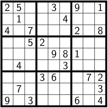 Torralba and Wahlster Artificial Intelligence Chapter 8: Constraint Satisfaction Problems, Part I 18/48 Example: SuDoKu Variables: V = {v ij 1 i, j 9}: v ij =cell row