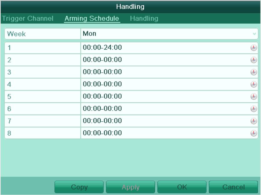 Figure 8. 3 Set Trigger Camera of Motion Detection 4. Set arming schedule of the channel. Select Arming Schedule tab to set the channel s arming schedule.