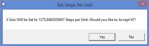 7) The system will now calculate the required number of steps per inch/mm to move exactly the