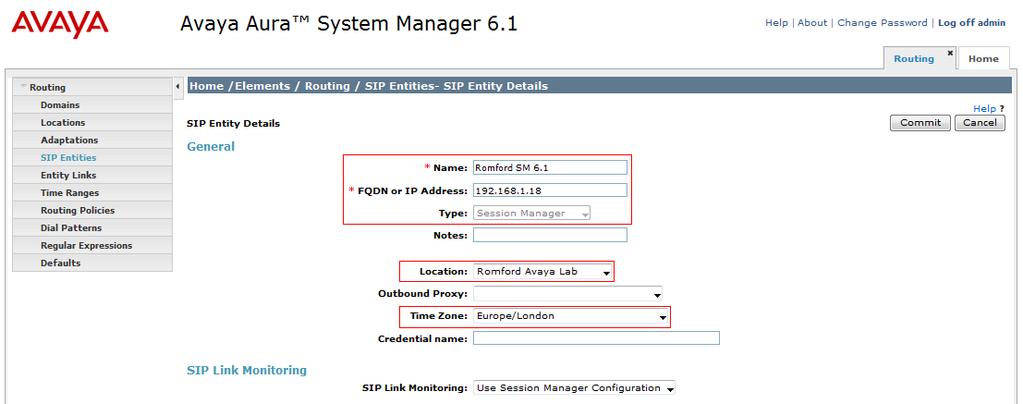 6.5.1. Avaya Aura Session Manager SIP Entity The following screens show the SIP entity for Session Manager.