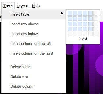 7 Table Menu The Table menu offers the ability to insert and modify a table. Think of a table as a grid. That grid can be used for multiple purposes.