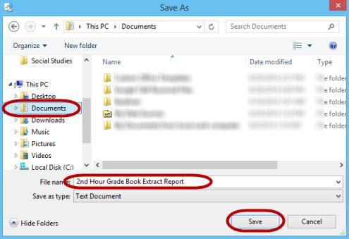 5. Select a location to save the file (in the example below the Documents folder was selected).
