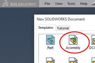 Select Assembly in the SolidWorks Document dialog box. Click OK.