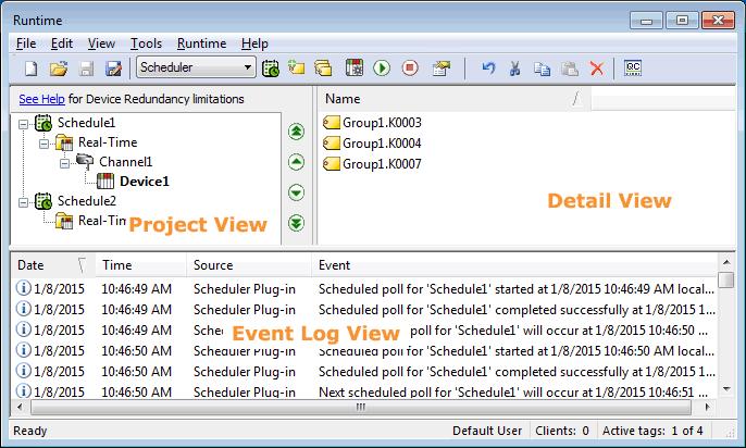 5 Plug-In Interface The Scheduler Plug-In is divided into three panes: the Project View, the Detail View, and the Event Log View.