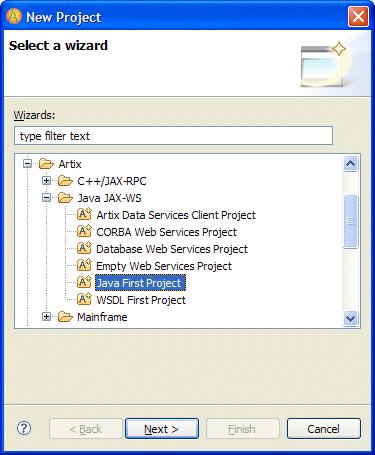 CHAPTER 3 Artix Designer Tutorials Task 2: Creating the project To create an Artix Designer project for this tutorial: 1. From the main menu, select File New Project. 2. This opens the Select a wizard panel, as shown in Figure 3.