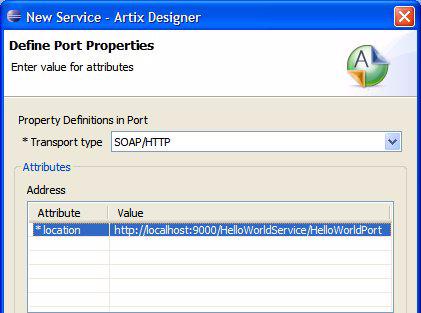 Tutorial 3: WSDL First, Starting With Boilerplate WSDL 5. In the Define Port Properties panel, do the following: i. For Transport Type, select SOAP/HTTP. ii.