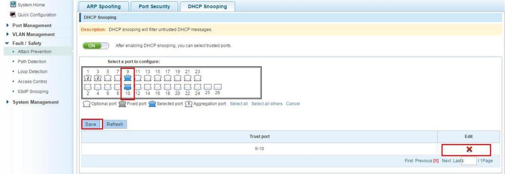 Figure 5-11: Disable anti illegal DHCP server functions The activation of anti DHCP