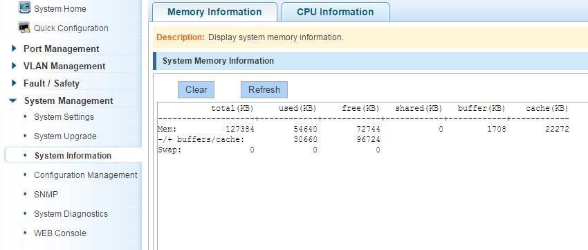 Figure 6-15: System memory information See the WEB page of memory information content consistent with the results show the memory