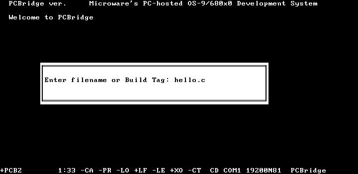 This example creates a test file named HELLOC 4 Use the exit function on your text editor to return to the PCBridge main menu To