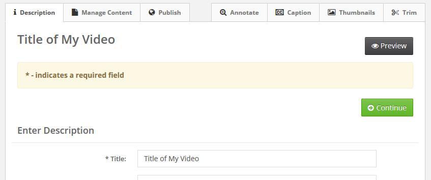 The second tab, titled Manage Content, is where you upload the video file. Drag and drop the file into the space labeled or click Add File. Click Start Upload to upload the video file to VIC.