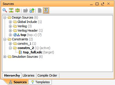 Step 2: Viewing the Device Resources and Clock Regions Step 2: Viewing the Device Resources and Clock Regions 1. 2. In the Sources window, expand the Constraints folder to ensure constrs_2 is active, as shown in Figure 4.