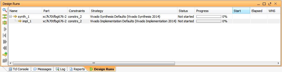 The Design Runs window offers commands to manage, launch, and reset runs for both synthesis and implementation. You can manage multiple runs in the Design Runs window. Figure 5: Design Runs window 4.