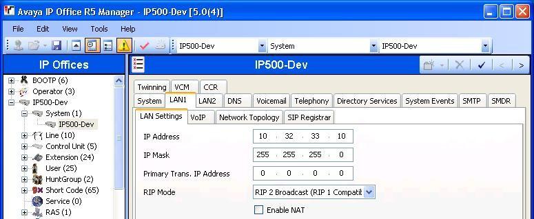 4.2. Obtain LAN IP Address From the configuration tree in the left pane, select System to display the IP500-Dev screen in the right pane.