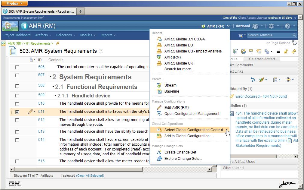 2. From the configuration management menu on the banner, choose the Select Global