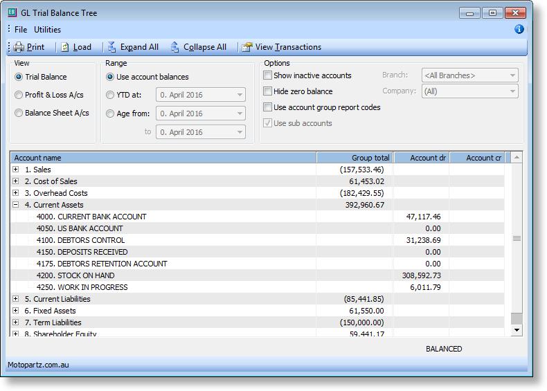 New Features GL Trial Balance Tree Options New options are available on the GL Trial Balance Tree window: Using the new check