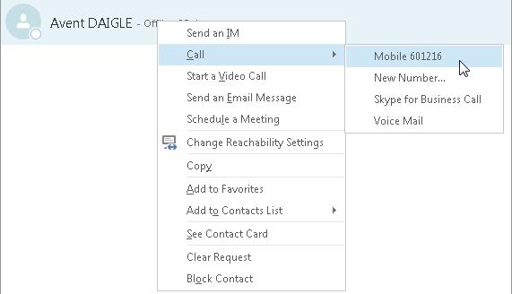 Calling with Skype from your computer Call a contact : 1 Enter name or phone number of the contact in the search bar, then right