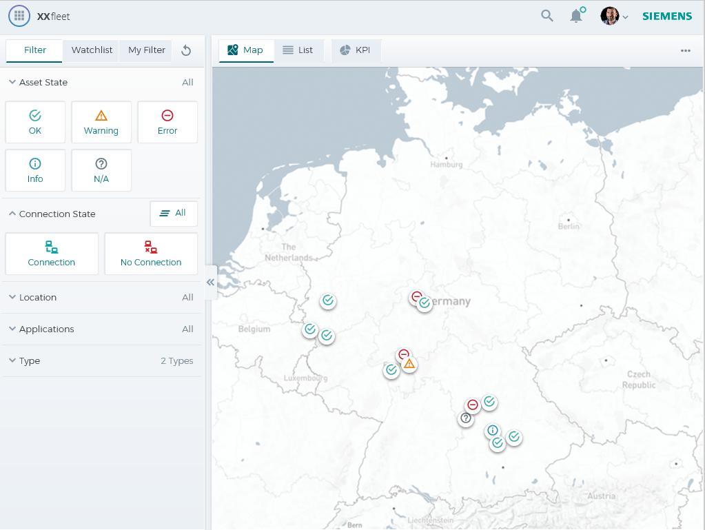 UI for SIDRIVE IQ MindApp Map view incl.