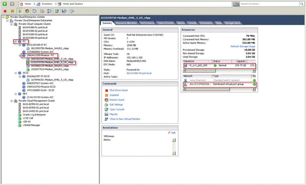 It will be connected to the portgroup on the vds that maps to the external or internal Organization Network that to which the user selected the vapp to connect. Figure 5-8-6. vapp Deployed in vsphere.