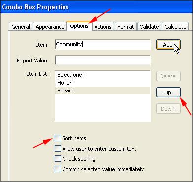Introduction to Adobe Acrobat Page 8 7. Adding Form Fields: Combo Box (cont.