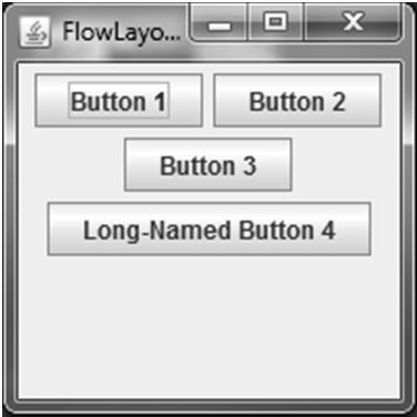 5.Using Layout Managers FlowLayout Place components in a row, sized at their preferred size.