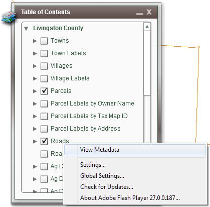 TABLE OF CONTENTS The table of contents allows a user to turn on or off operational layers in the map. Some layers are scale dependent and can only be turned on at certain scales.