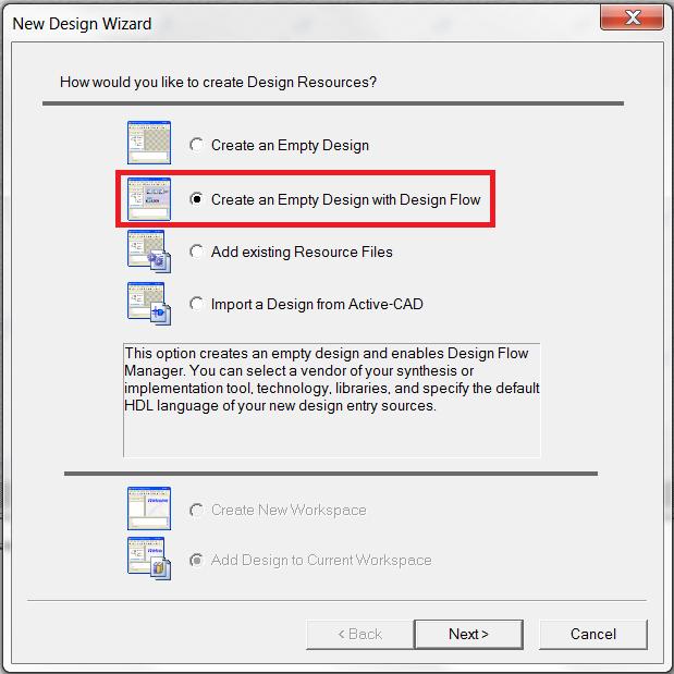 In the new design wizard, select Create an Empty Design with Design