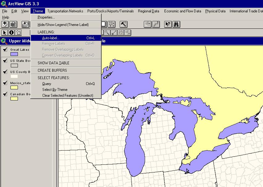 Move your label cursor over one of the Great Lakes shapes and click.