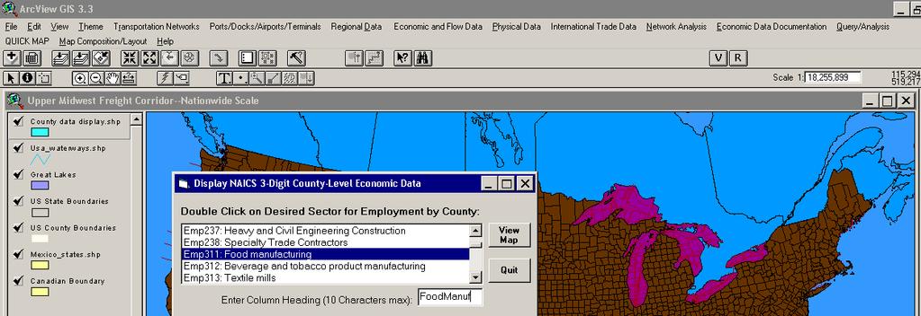 Click on Display 3 Digit NAICS Employment by County Once the user